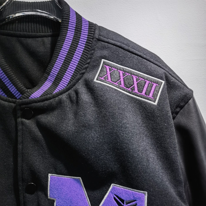 Kobe baseball jersey with embroidered patch, PU leather sleeves and cotton jacket RC1087