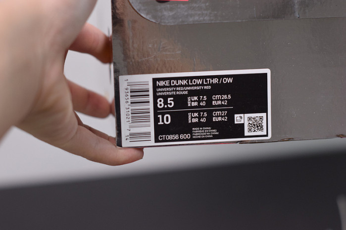 nike dunk low off white university red ct0856-600