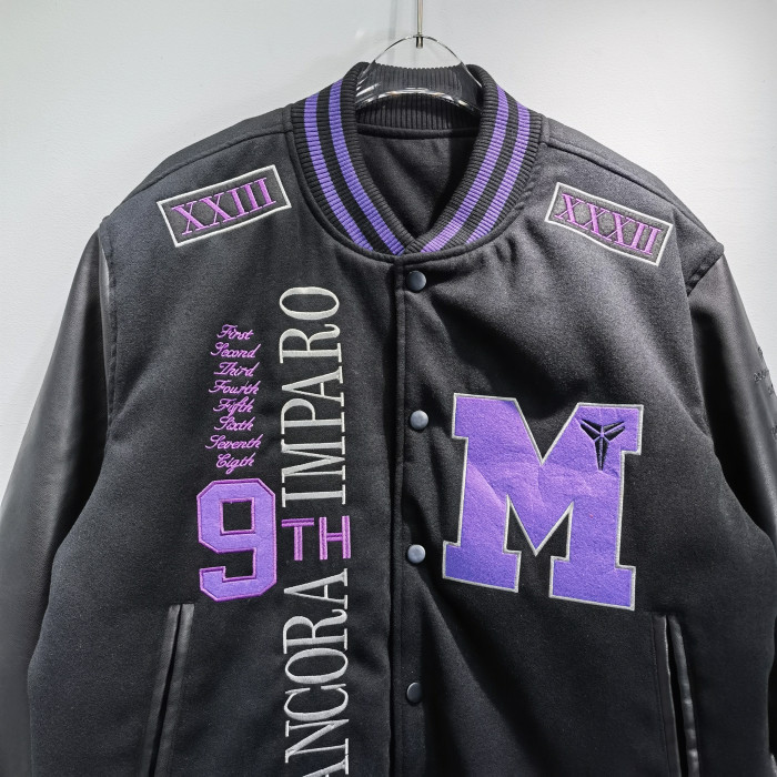 Kobe baseball jersey with embroidered patch, PU leather sleeves and cotton jacket RC1087