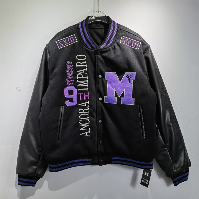 Kobe baseball jersey with embroidered patch, PU leather sleeves and cotton jacket RC1087