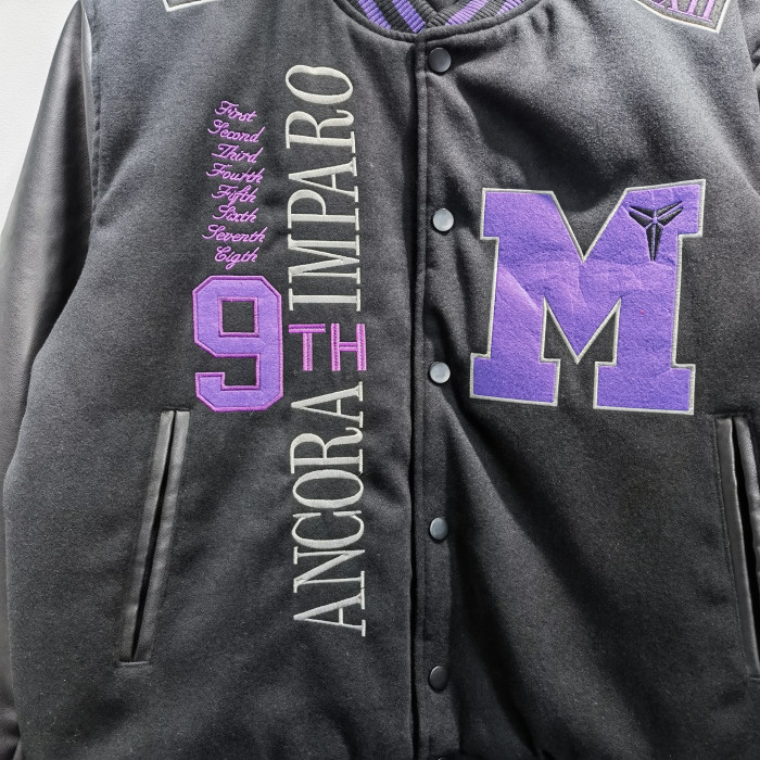 Kobe baseball jersey with embroidered patch, PU leather sleeves and cotton jacket RC1087